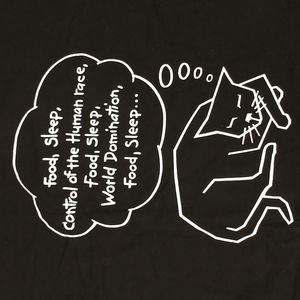 Cat Humor World Domination Black USA Made Tee 100 Cotton T Shirt White Graphic